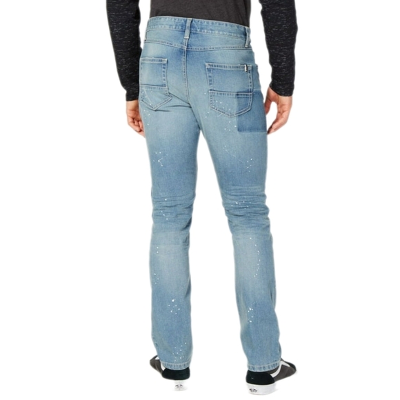 American Rag Mens Jean 32x30 Drift Wash Paint Splatter Slim Stretch Blue - Picture 3 of 5